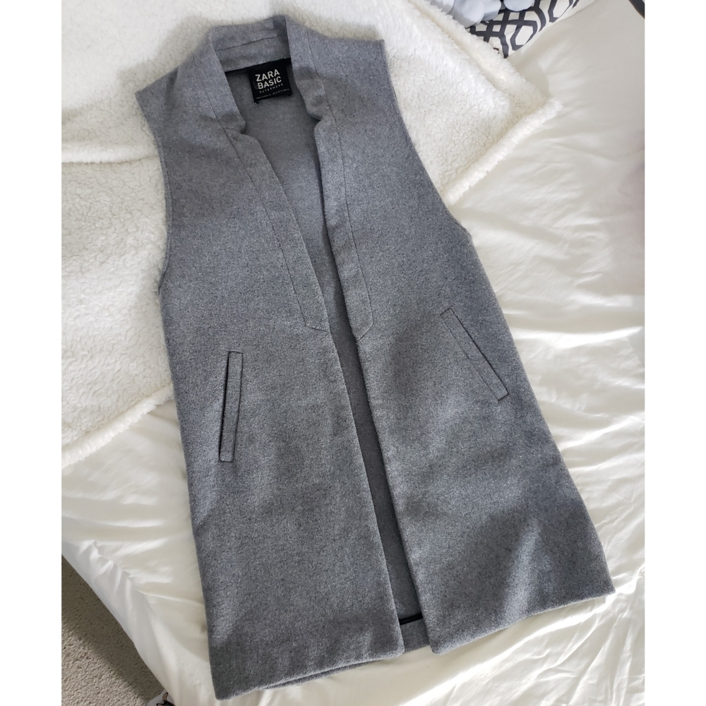 Zara Basic Outerwear Gray Wool Blend Sleeveless Long Vest Size XS